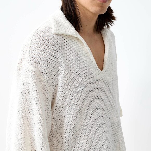 BNWT SS25 I'M BRIAN OPENWORK KNIT JOHNNY COLLAR POLO L - Picture 11 of 12